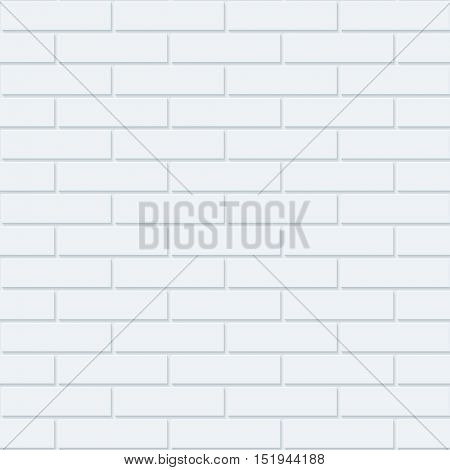 White bricks wall seamless background. Neutral tileable pattern of brickwall. Vector EPS10.