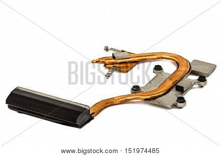 Heatpipe and radiators for cooling of computer processor cooling system isolated on white background
