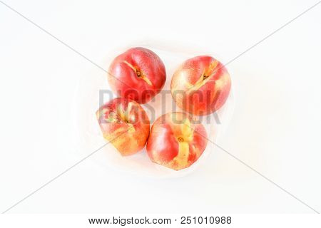 Freshness Group Of Peachs On White Background , Fruit  Full With Nutrition And Vitamin ,tasty Sweet 