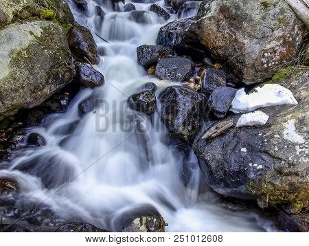 Waterfall Section Of St. Vrain Creek In Rocky Mountain National Park