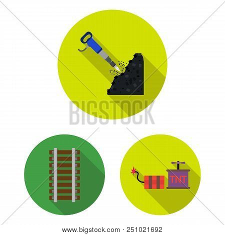 Mining Industry Flat Icons In Set Collection For Design. Equipment And Tools Vector Symbol Stock  Il