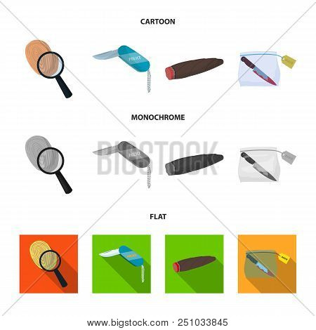 A Fingerprint Study, A Folding Knife, A Cigar Detective, A Crime Weapon Tool In The Package. Crime A