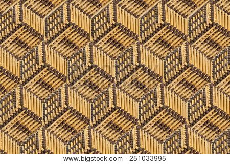 Repeating Pattern Of Matches. 3d Cubes From Matches. Escher-style. Minimalism