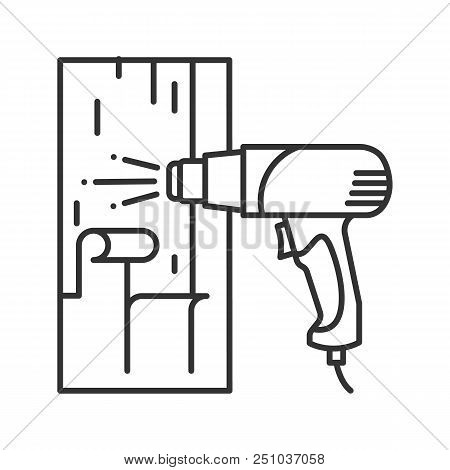 Hot Air Gun Heating Surface Linear Icon. Paint Removing. Thin Line Illustration. Contour Symbol. Vec
