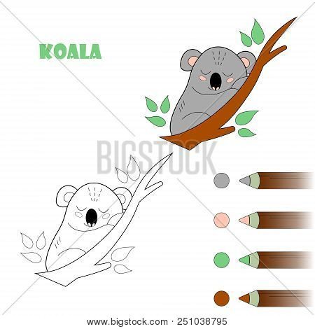 Coloring Book Page For Children. Cartoon Sleeping Koala. Vector Illustration