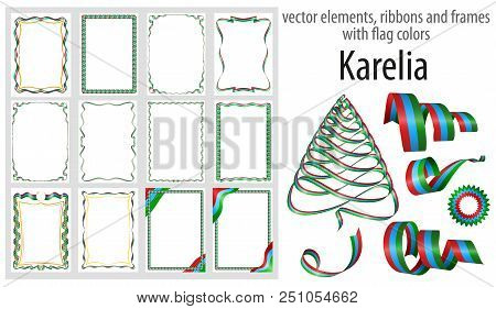 Vector Elements, Ribbons And Frames With Flag Colors Karelia, Template For Your Certificate And Dipl