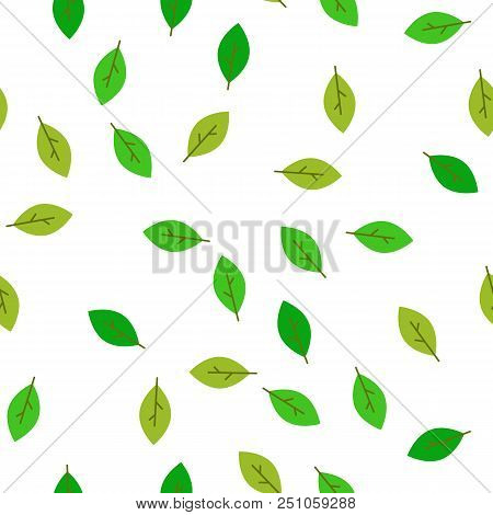 Seamless Pattern Green Leaves. Flat Vector Template For Seamless Design
