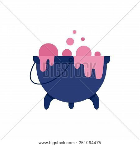 Cartoon Magic Witch Cauldron, Pot Or Bowl With Boiling Brew. Spooky Halloween Holiday Symbol For Kid