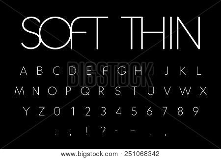 Soft Thin Font, Thread Stylish Linear Sans Serif Alphabet, Slim Letters With Circular Corners. Upper