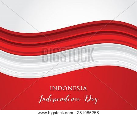 Vector Red Color Design Illustration Of Abstract Indonesia Flag. Welcome To Indonesia Concept. Banne