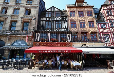 Rouen, France-july 14, 2018 : Cafe Les Maraichers Located At Vieux Marche Square In Rouen, Capital O