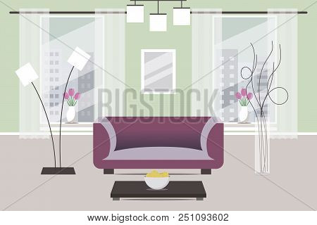 Living Room Design. Flat Style. Vector Illustration.
