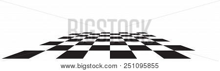Checkerboard, Chessboard, Checkered Plane In Angle Perspective. Tilted, Vanishing Empty Floor.
