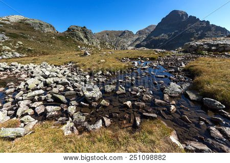 Amazing Landscape Of Orlovets Peak And Mountain River, Rila Mountain, Bulgaria
