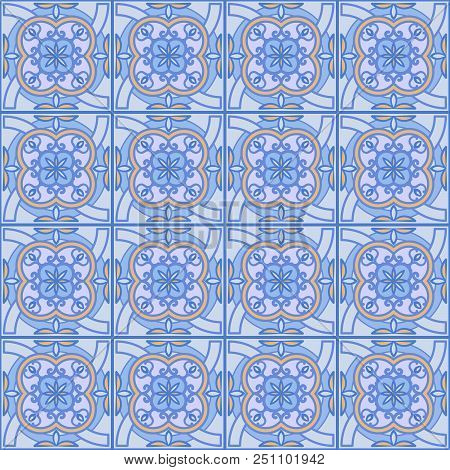 Seamless Background With Tilework, Blue Tales Wallpaper, Azulejo Vector Illustration
