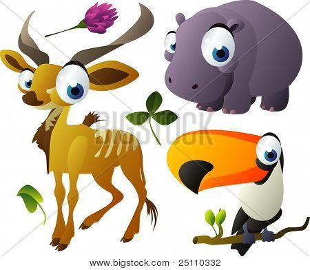 Vector animali: kudu, ippopotamo, tucano
