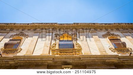 Noto, Italy - Traditional Window Design In The Monastery Close To San Francesco D'assisi Church