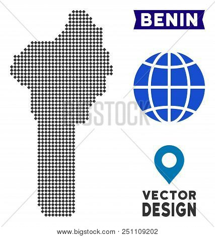 Dot Benin Map. Vector Territorial Plan In Dark Gray Color. Pixels Have Rhombic Shape.