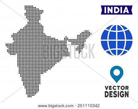 Dot India Map. Vector Territory Scheme In Dark Gray Color. Dots Have Rhombic Shape.