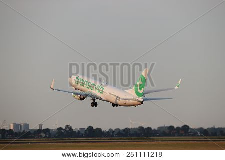 Amsterdam The Netherlands - July 26th 2018: Ph-hze Transavia Boeing 737-800 Takeoff From Polderbaan 