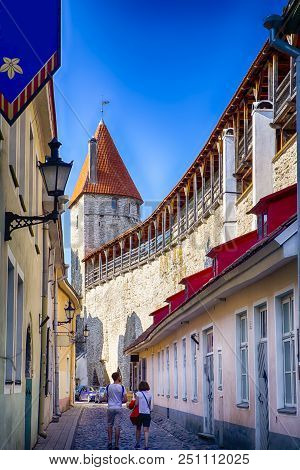 Travel Ideas. Renowned Tallinn Landmark Viru Gates In Estonia. Famous And Popular Tourist Point Of I
