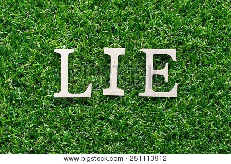 Wood Alphabet In Word Lie On Artificial Green Grass Background