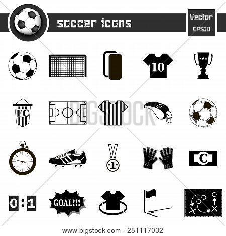 Soccer Icons On Isolated Background. Football Icons Set. Vector Illustration
