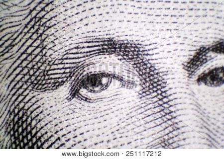Microscopic view of parts of a One Dollar Bill. Macro Close up or Microscopic shot of a $1.00 Bill. 