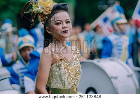 Kanchanaburi Thailand - July 18 : Unidentified Drum Major And Parades Are Ready To Athletic Game Ope