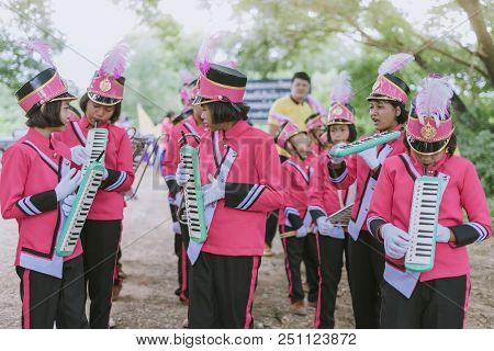 Kanchanaburi Thailand - July 18 :   Thai School Marching Band On