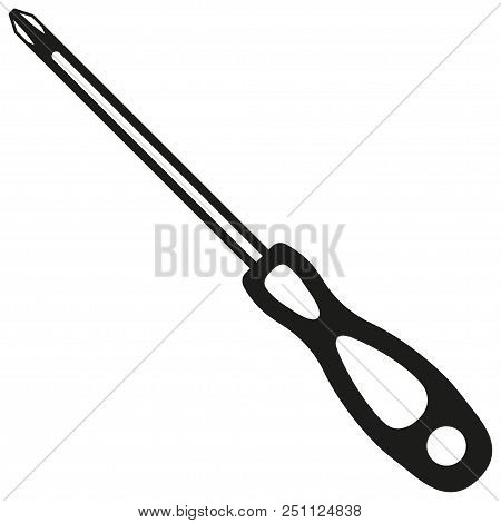 Black And White Crosshead Screwdriver Silhouette. Handyman Tool For Home Repair. Maintenance Themed 