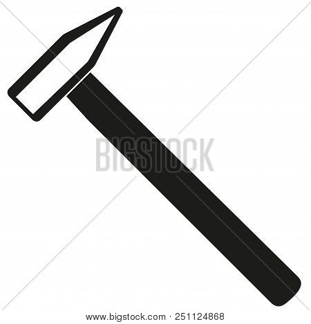Black And White Simple Hammer Silhouette. Handyman Tool For Home Repair. Construction Themed Vector 