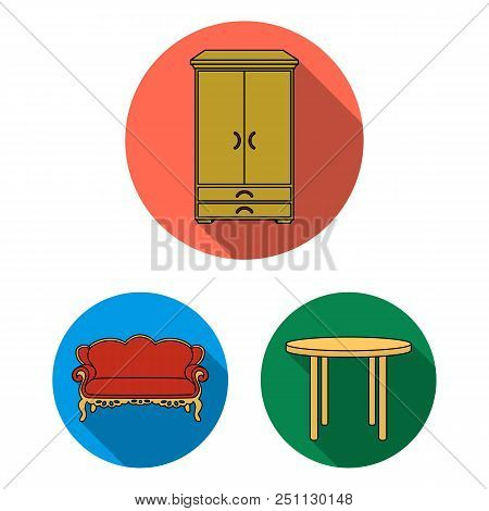 Furniture And Interior Flat Icons In Set Collection For Design.home Furniture Vector Symbol Stock  I