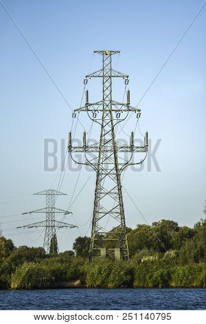 High Voltage Lines Over The River. High Voltage Lines Over The River.
