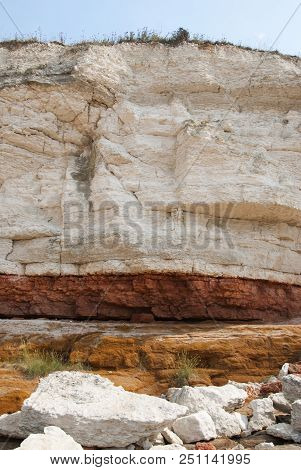 Quarry White Stones Near Beach. Incredible Rock Formations. Backgrounds And Textures. Holliday Conce
