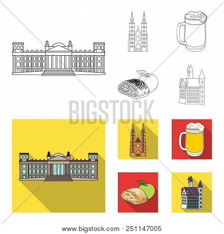Country Germany Outline, Flat Icons In Set Collection For Design. Germany And Landmark Vector Symbol