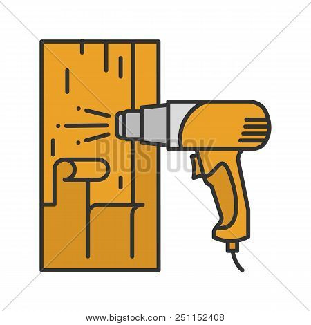 Hot Air Gun Heating Surface Color Icon. Paint Removing. Isolated Vector Illustration