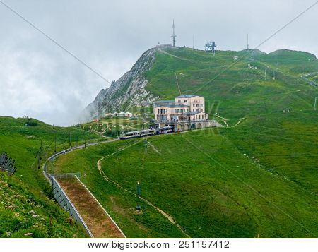 Summer landscape of Rochers-de-Naye train station in Switzerland