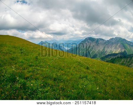 Summer landscape of Switzerland mountain nature at Rochers-de-Naye