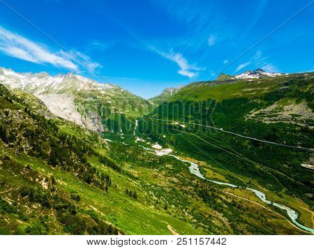 Summer landscape of Switzerland mountain nature, view to Furkapass