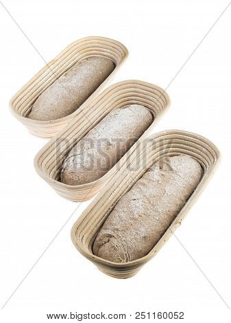 Three Bannetons With Wet Dough Before Baking