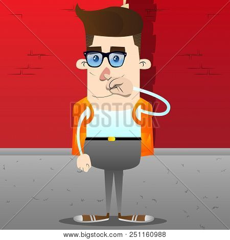 Schoolboy With Symphaty. Vector Cartoon Character Illustration.