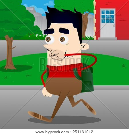 Schoolboy With Symphaty. Vector Cartoon Character Illustration.