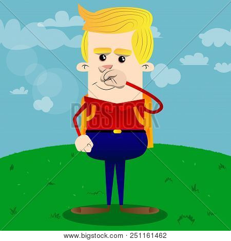 Schoolboy With Symphaty. Vector Cartoon Character Illustration.