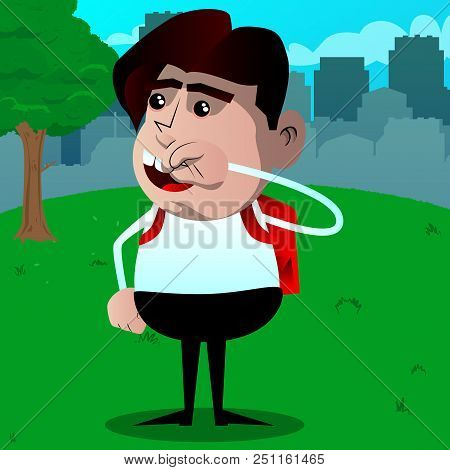 Schoolboy With Symphaty. Vector Cartoon Character Illustration.
