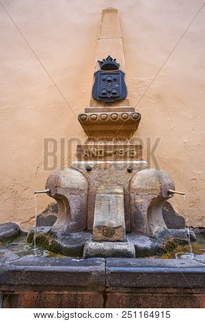 Mora de Rubielos fountain in Teruel Spain located on Gudar Javalambre Sierra