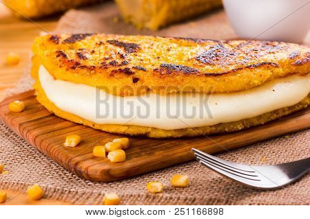 Cachapa With Cheese, Typical Venezuelan Dish Made With Corn, Cheese And Butter
