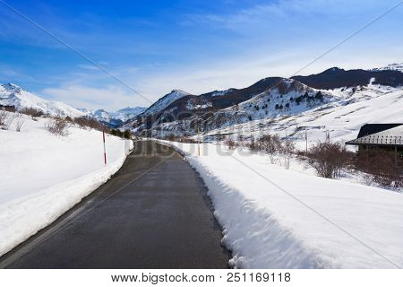 Formigal ski area road in Huesca Pyrenees of Spain