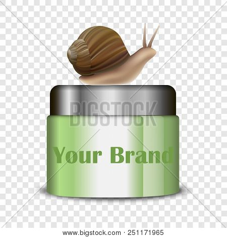 Snail Cream Mockup. Realistic Illustration Of Snail Cream Vector Mockup For On Transparent Backgroun