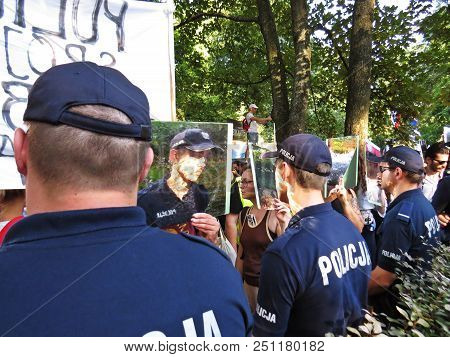 Protests In Front Of Polish Senate And Parliament, July 24, 2018, Warsaw, Poland